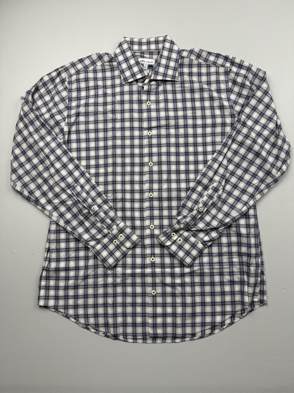 Peter Millar Shirt Mens Large Blue Plaid Long Sleeve Button Down Casual